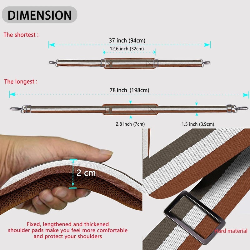 ZINZ Shoulder Strap 58" Ultra-Thick Fixed Padded and Adjustable Buckles Crossbody Strap for Briefcase Laptop Bag Luggage - Image 2